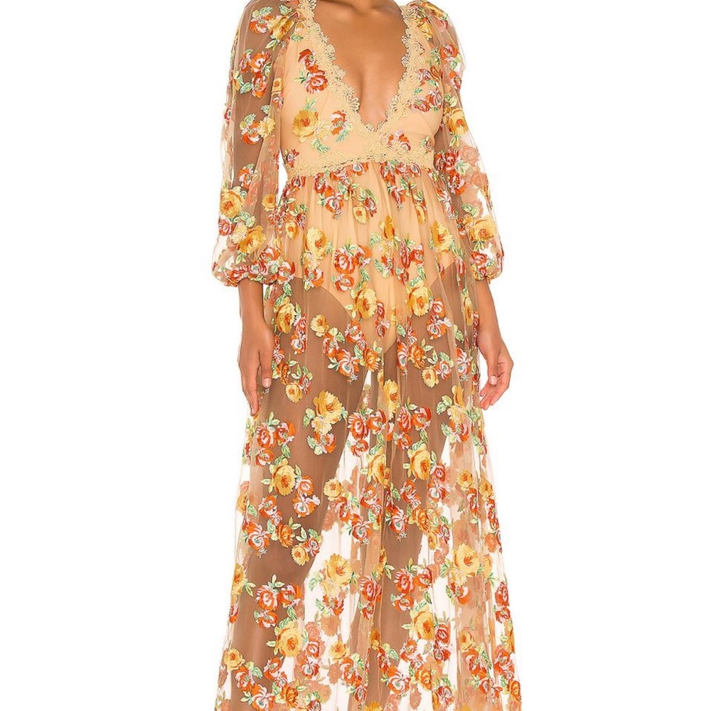For Love and Lemons Winnie Embroidered Maxi Dress